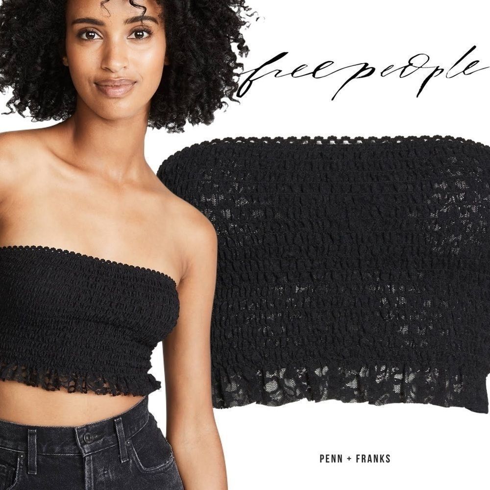 Free People Callie Black Smocked Bandeau Top NWT M